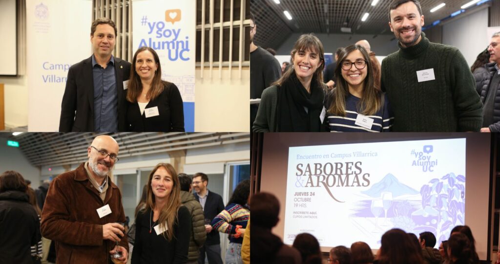 Collage de fotos de egresados UC en Campus Villarrica
